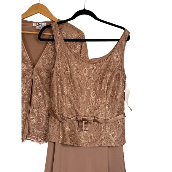 Patra Women's 2 Piece Floral Lace Jacket Layered Maxi Dress Size 12 Taupe NWOT - Picture 6 of 10